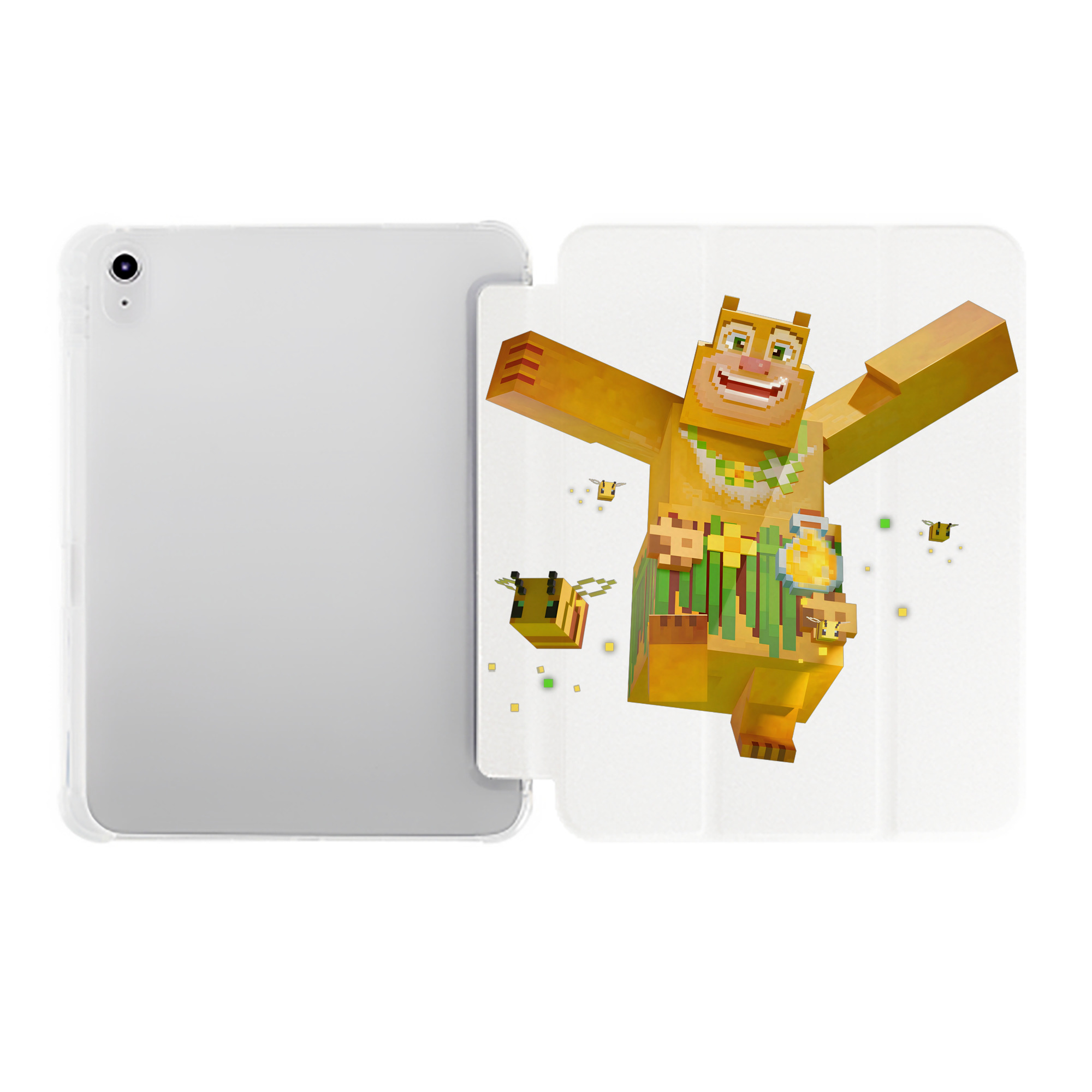 （画像用） マインクラフト ブロックの世界 Minecraft MC Block world IPad ケース ペン収納付き 三つ折りスタンド PUレザー×シリコン 対応機種9.5/10.5/10.9インチ